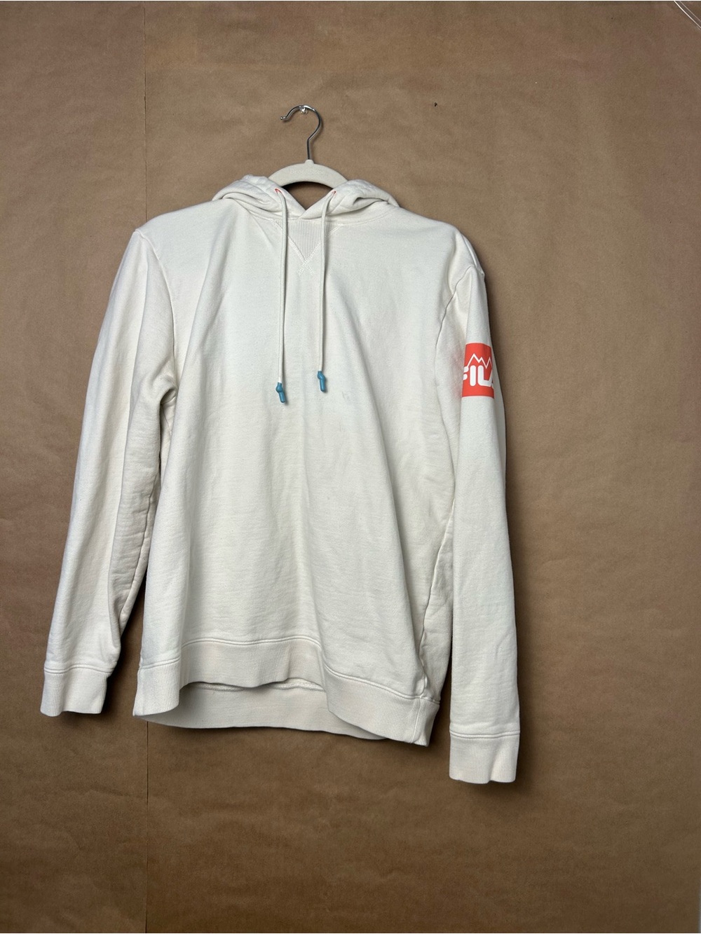 FILA Cream Organic Cotton Mountain Logo Hoodie Size Medium